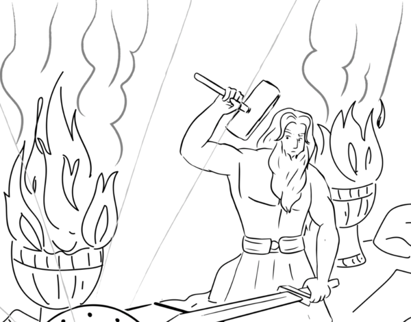 Disegno da colorare del Dio Vulcano da "Virgilio per bambini"