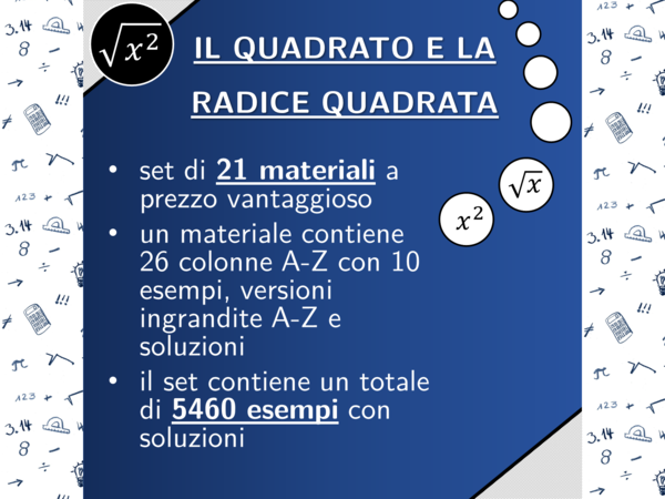 Quadrato e radice quadrata | Matematica | pacchetto promozionale
