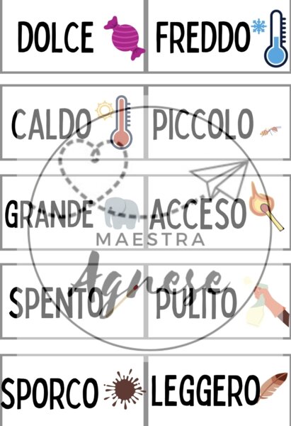 Il domino dei contrari, set stampabile di attività-gioco sugli aggettivi contrari