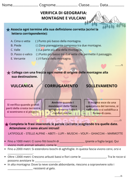 Verifica montagne 🏔️ e vulcani 🌋 classe terza