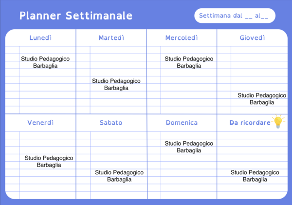 Planner settimanale per studenti
