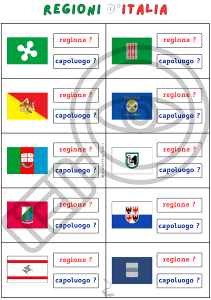 Regioni d'Italia: bandiere - regioni - capoluoghi