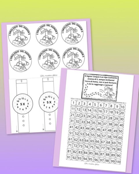 L' OROLOGIO DEL SIGNOR 5, tabellina e numerazione.