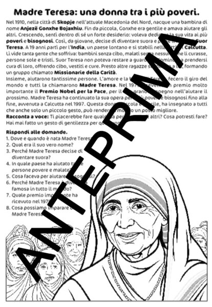 ATTIVITA' ALTERNATIVA ALLA RELIGIONE CATTOLICA; LA FIGURA DI MADRE TERESA DI CALCUTTA - DALLA CLASSE TERZA - SCUOLA PRIMARIA