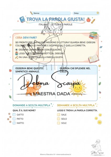 Schede di italiano riconoscimento di parole