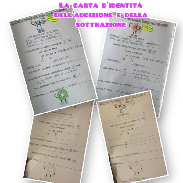 La carta d'identità dell'addizione e della sottrazione da completare