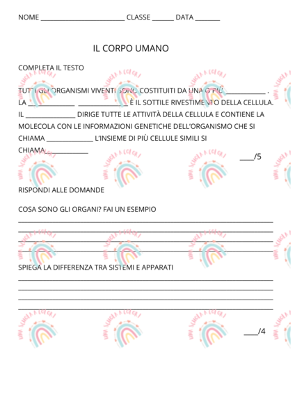 il corpo umano e la cellula prova di verifica