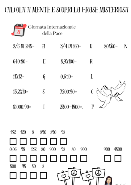 Attività matematiche dalla seconda alla quinta per la giornata della Pace. Attività trasversale per la classe prima