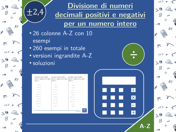 Divisione di numeri decimali positivi e negativi per un numero intero | matematica | 26 colonne