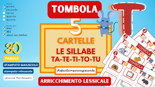SILLABE TA TE TI TO TU – TOMBOLA PAROLE – CLASSI PRIMA E SECONDA – ANCHE PER NAI E BES