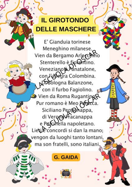 IL GIROTONDO DELLE MASCHERE - Filastrocca di G. Gaida - da stampare e da colorare