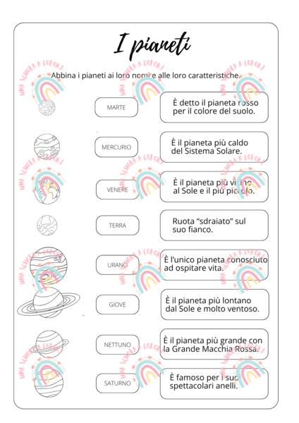 Sistema solare esercizio di collegamento