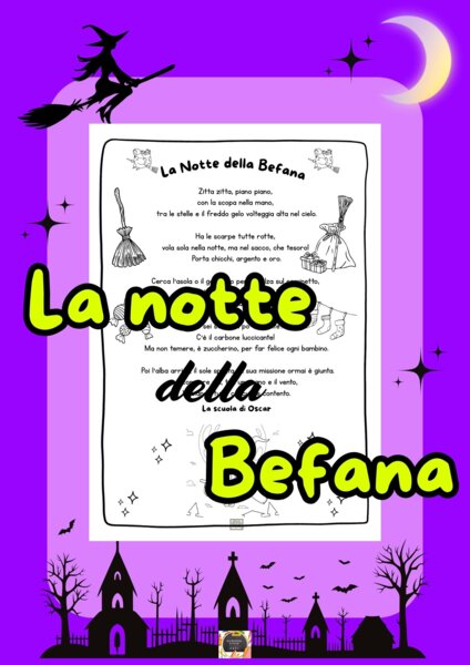 Poesia e Dettato "La Notte della Befana" da colorare