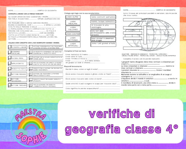 VERIFICHE DI GEOGRAFIA - CLASSE QUARTA