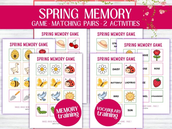 Memory di Primavera Stampabile – Gioco di Memoria + Carte Inglese Immagine-Parola, Attività Didattica Infanzia e Primaria, Allenamento - English vocabulary - giochi in inglese - Spring - Giochi educativi riempitempo - ripasso del vocabolario