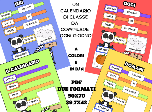 CALENDARIO DELLA CLASSE PANDA - due formati