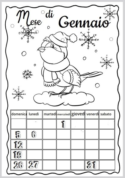 Calendarietto del mese di Gennaio