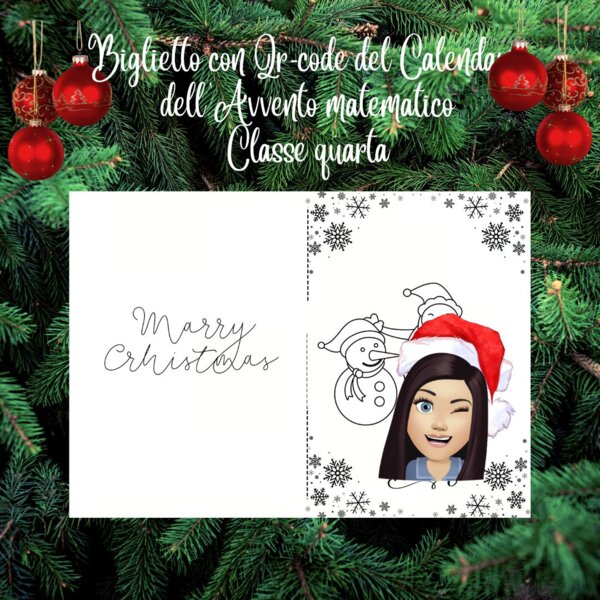 Biglietto di auguri con Calendario dell'Avvento matematico digitale per la quarta Scuola Primaria.