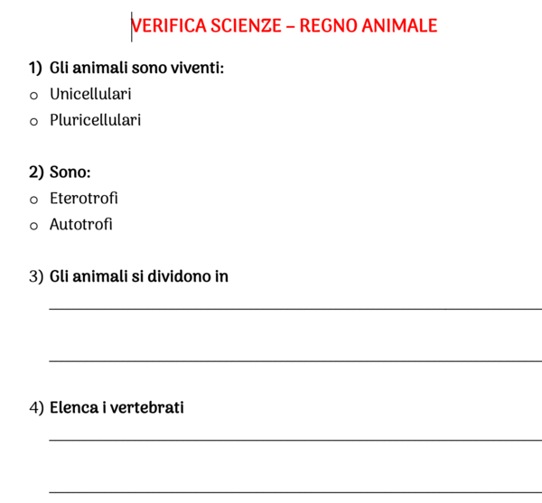 Verifica regno animale