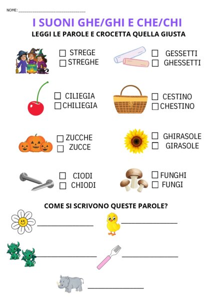 Esercizi su GHE/GHI e CHE/CHI