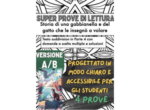 📘🐦🐈 4x Test di lettura su «Storia di una gabbianella e del gatto che le insegnò a volare» di Luis Sepúlveda ✨ (Versione A/B – per capitoli, in classe)