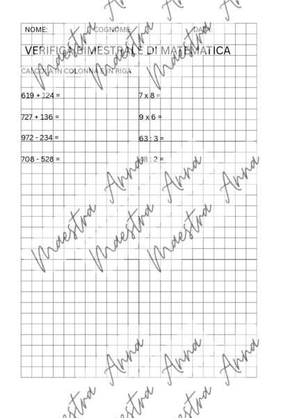 Verifica bimestrale di matematica - classe terza