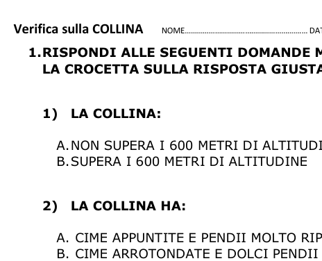 Collina: VERIFICA sulla collina adatta ad alunni con PDP e PEI