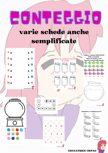 Schede di matematica: conteggio, inserisci il numero giusto (+schede semplificate)