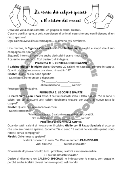 Giornata dei calzini spaiati - attività di matematica