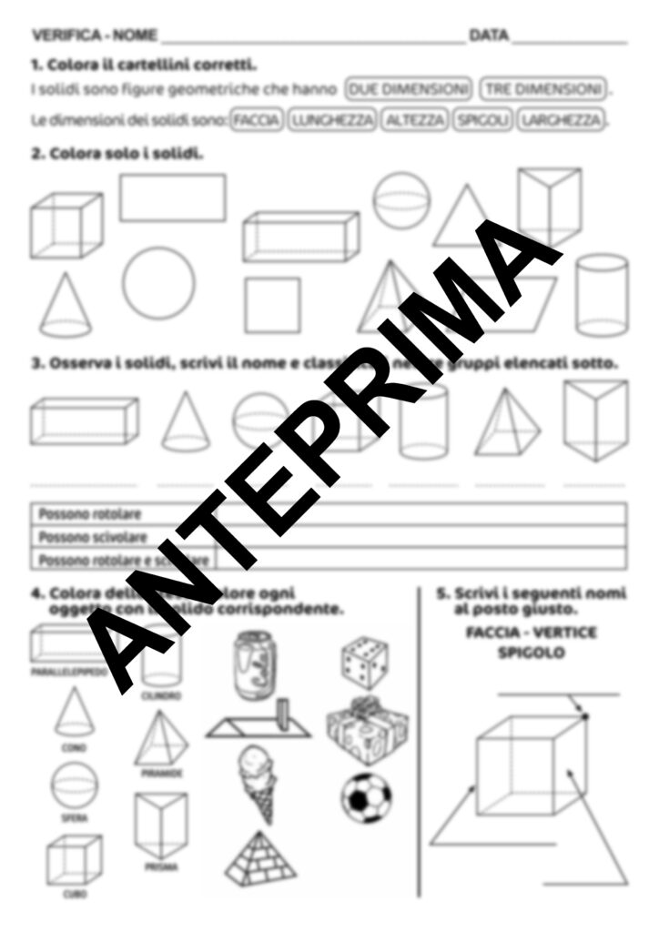 VERIFICA DI GEOMETRIA SUI SOLIDI CLASSE SECONDA PRIMARIA Edudoro