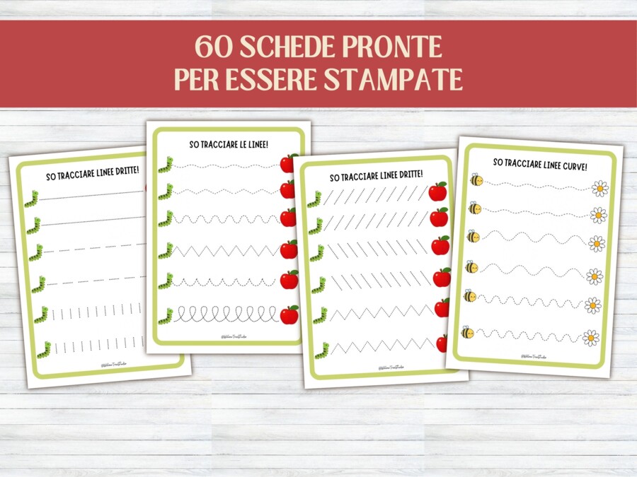 60 Schede di Pregrafismo e Tratteggio per Scuola Infanzia e Prima Elementare | Attività di Motricità Fine, Controllo della Matita e Disegni da Colorare | Prerequisiti Scrittura (PDF Stampabile No Prep)