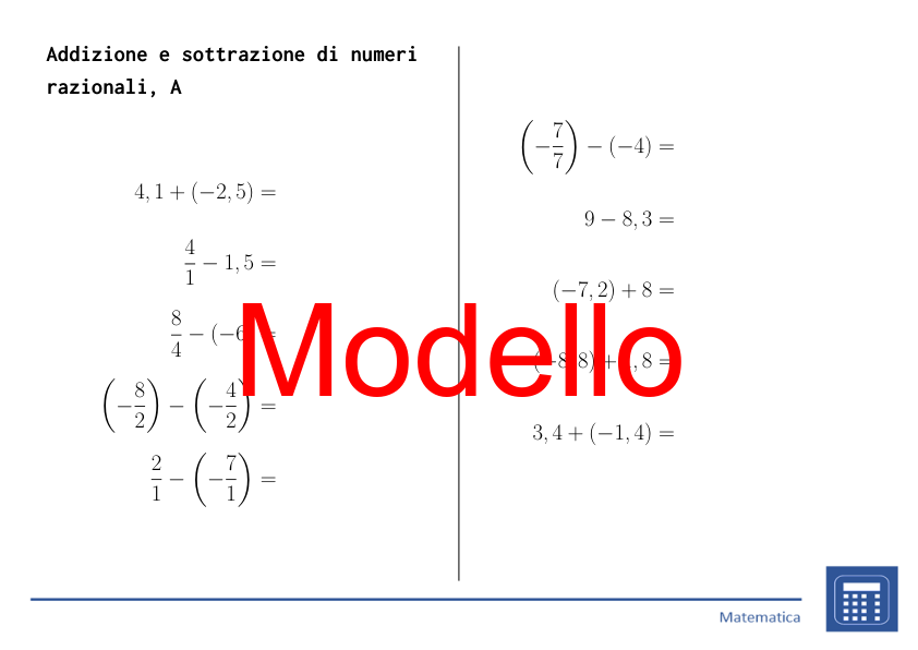 Addizione e sottrazione di numeri razionali | matematica | 26 colonne