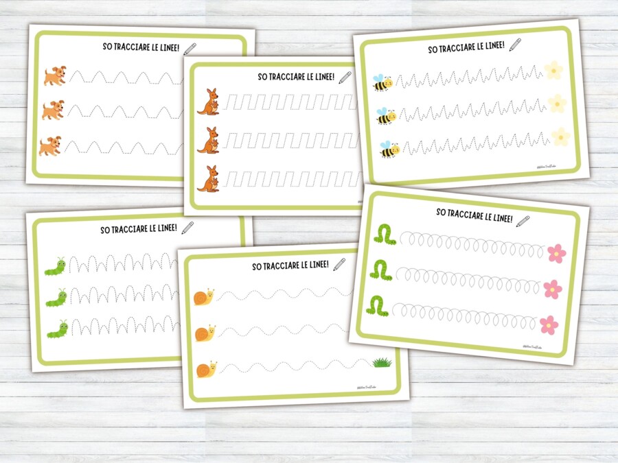 60 Schede di Pregrafismo e Tratteggio per Scuola Infanzia e Prima Elementare | Attività di Motricità Fine, Controllo della Matita e Disegni da Colorare | Prerequisiti Scrittura (PDF Stampabile No Prep)