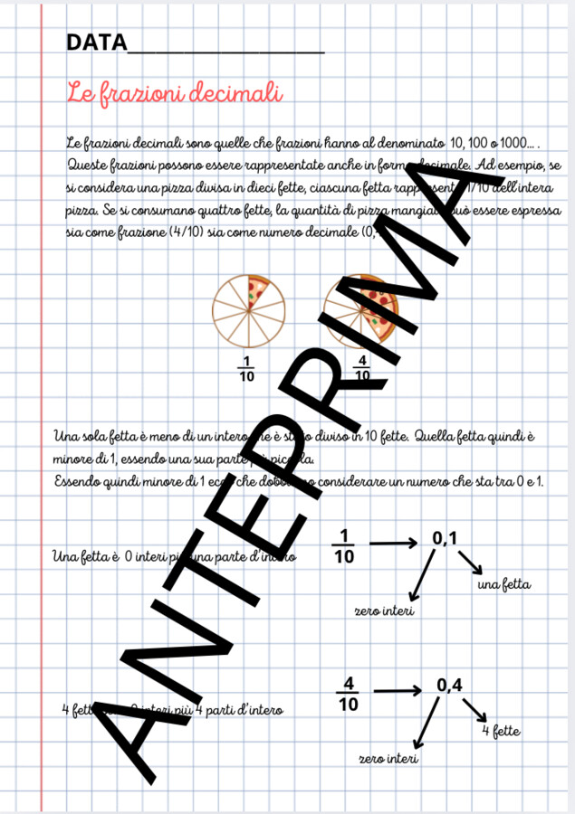Dalle frazioni ai numeri decimali/porzione di quaderno classe quarta