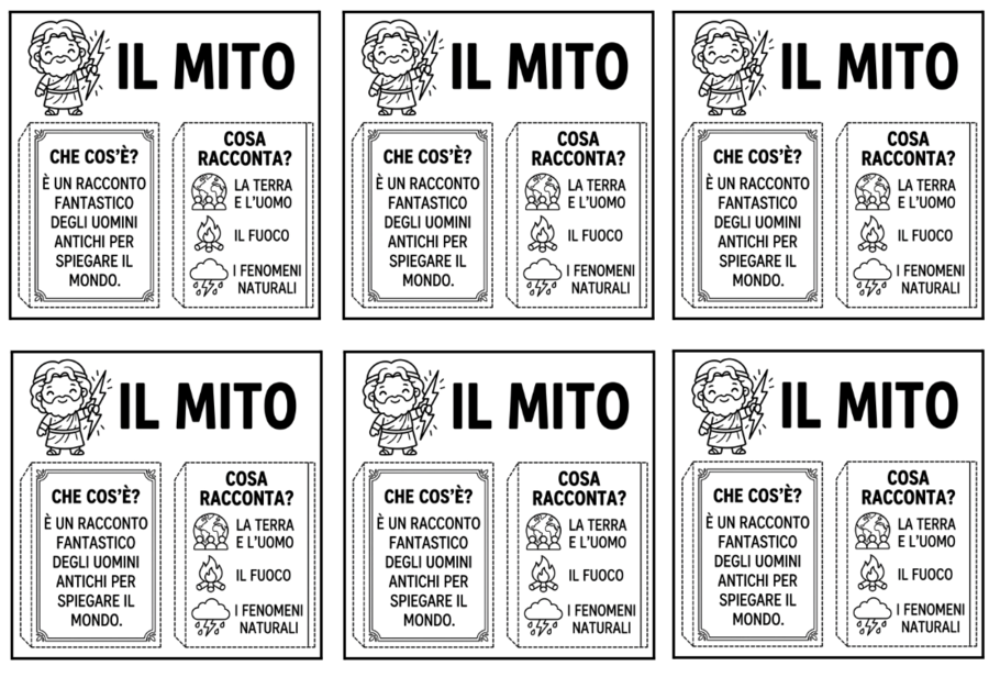 Il MITO: tessere per lavoro sul quaderno - classe terza primaria