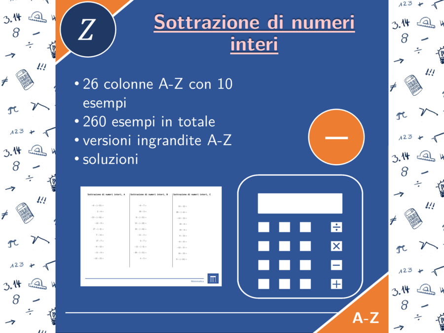 Sottrazione di numeri interi | matematica | 26 colonne