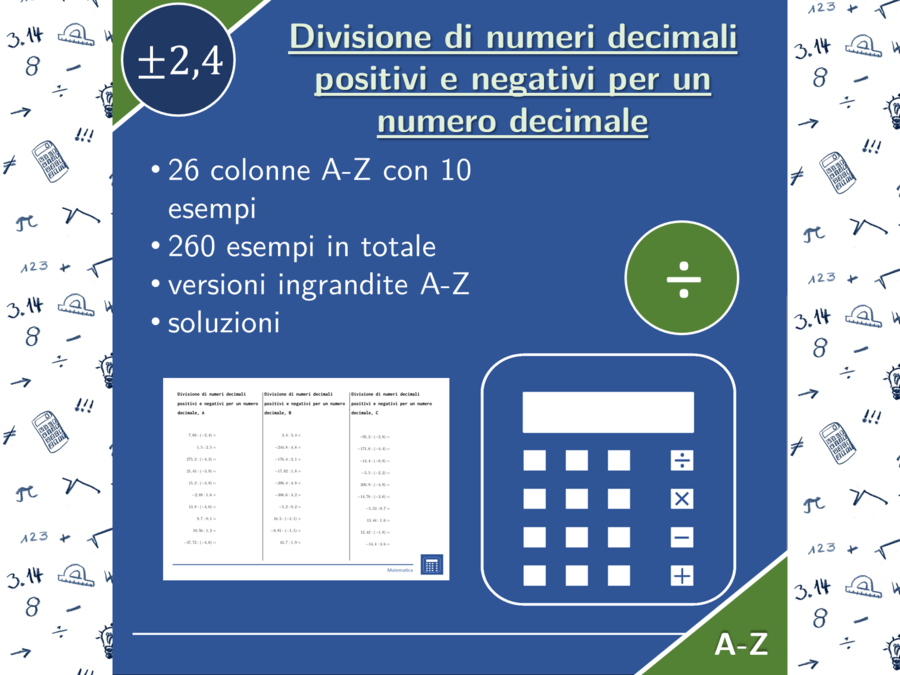 Divisione di numeri decimali positivi e negativi per un numero decimale | matematica | 26 colonne