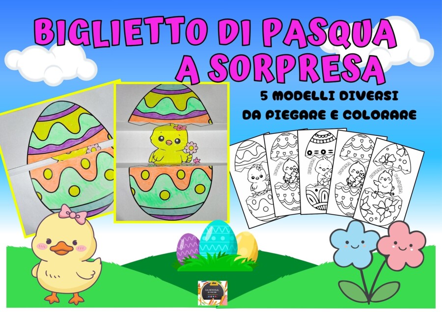 KIT 5 BIGLIETTI DI PASQUA A SORPRESA CON UOVO E PULCINO 🐥🐣