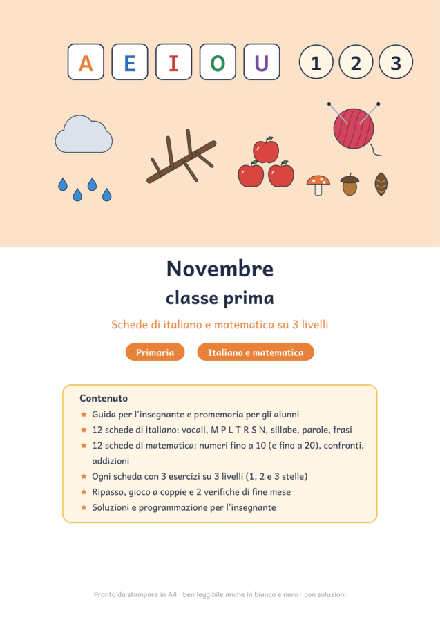 Novembre classe prima: schede di italiano e matematica