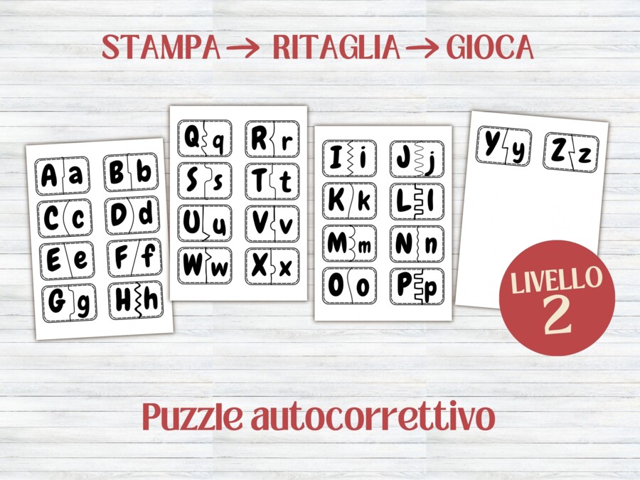 Presentazione Alfabeto Maiuscolo e Minuscolo | Gioco puzzle  Autocorrettivo d'Abbinamento e Incastro | Passaggio allo Stampato Minuscolo | Infanzia, 1ª Primaria e Sostegno (PDF Stampabile)