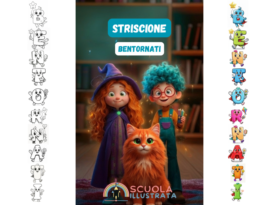 Striscione “Bentornati” con lettere mascotte