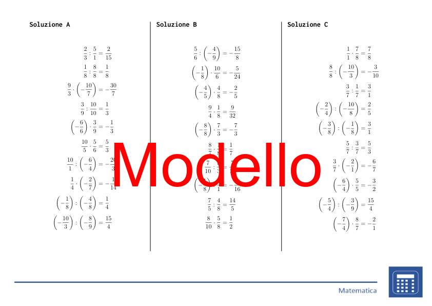 Moltiplicazione e divisione di frazioni positive e negative | matematica | 26 colonne