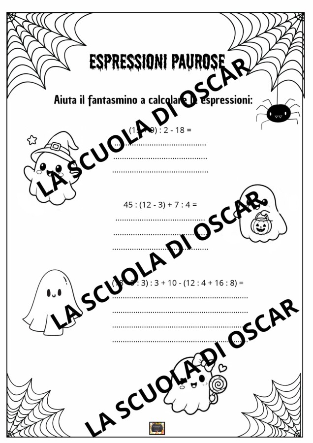 Le Espressioni di Halloween – Schede di Matematica per la Classe 5ª da risolvere, colorare, cerca l'errore -