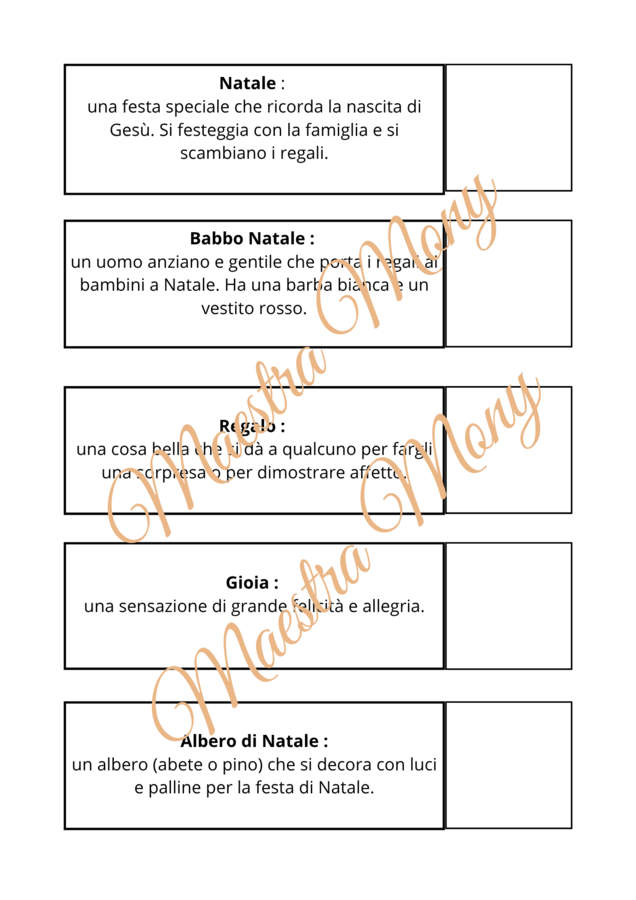 Vocabolario di Natale Illustrato, italiano L2