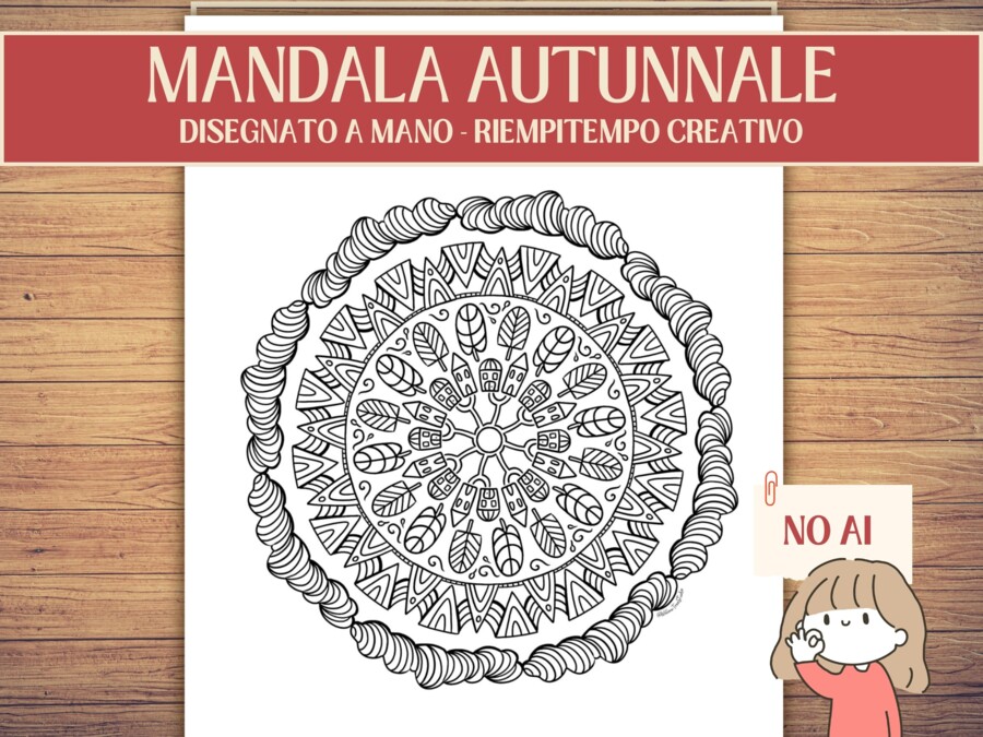 [FREEBIE] Mandala Autunnale Disegnato a Mano (NO AI) | Scheda Antistress e Arte per la Classe | Disegno da Colorare Autunno (PDF Stampabile)