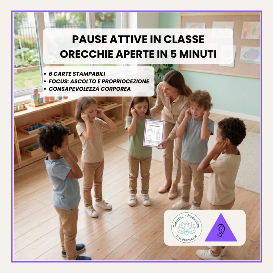 Pause Attive in Classe: Modulo Ascolto e Propriocezione (Viola) - 6 Carte Stampabili