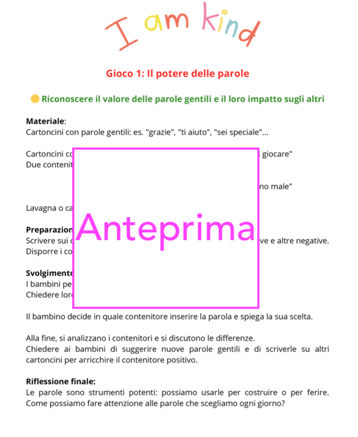 Giocare alla gentilezza;percorso ludico per prevenire il bullismo e promuovere il benessere in classe-classe 1-5