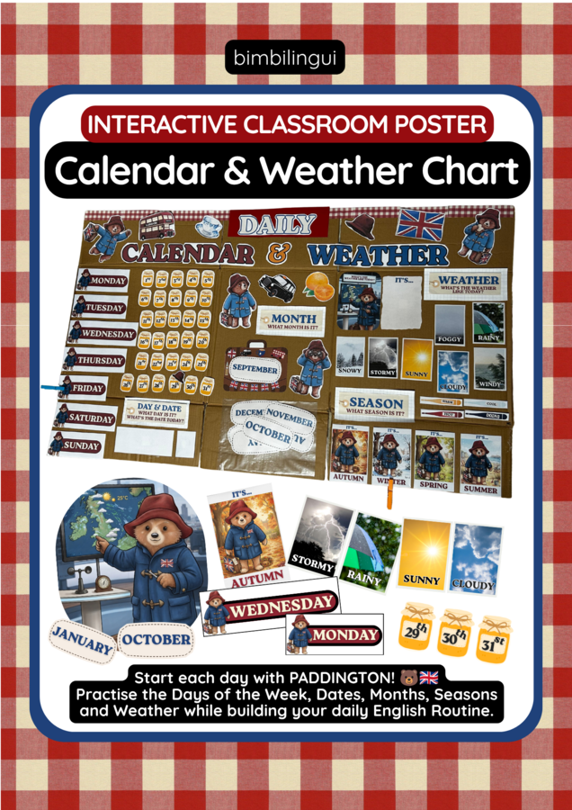 ENGLISH CALENDAR & WEATHER CHART: Poster in INGLESE