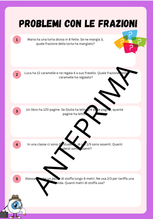20 problemi con frazioni e numeri decimali/classe quarta