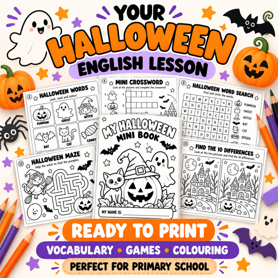 MY HALLOWEEN MINI BOOK 🎃  Un booklet di inglese da stampare, completare e colorare!